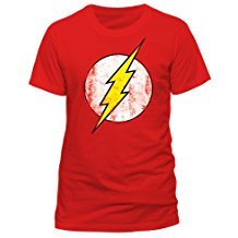 camiseta de superheroes roja con rayo de flash